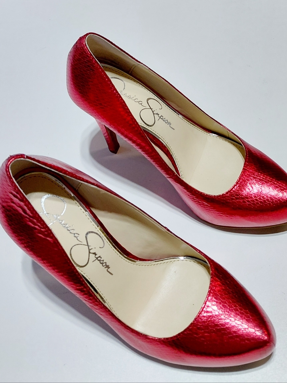 JESSICA SIMPSON Women's Parisah  Red Metallic Snakeskin Stiletto Heels  Size 6 - Picture 2 of 8